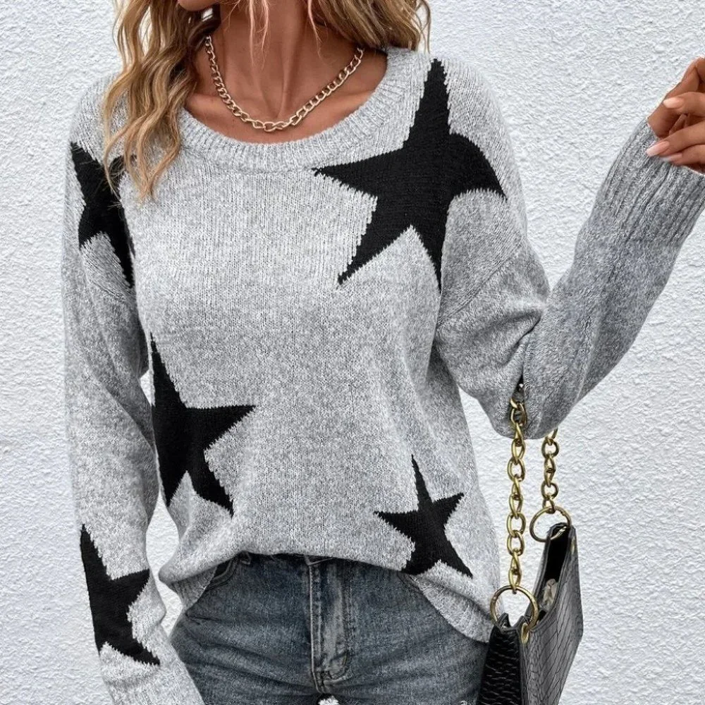 star print knit Sweater top Grey - Picture 4 of 5